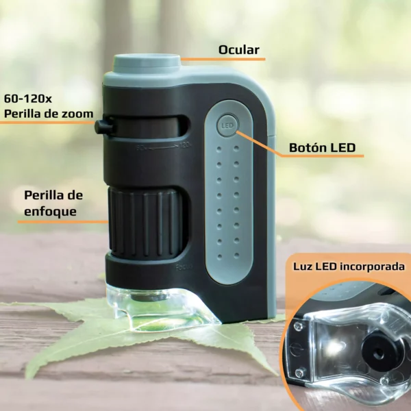 Microscopio de bolsillo Carson MM-300 | Serie MicroBrite® Plus 60x-120x con iluminación LED brillante y diseño portátil para proyectos STEM - Imagen 4